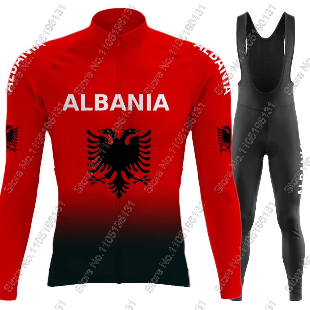 Cycling Gear Logo - アルバニア代表チーム 2026 サイクリングジャージセット 長袖 レッド サイクリング