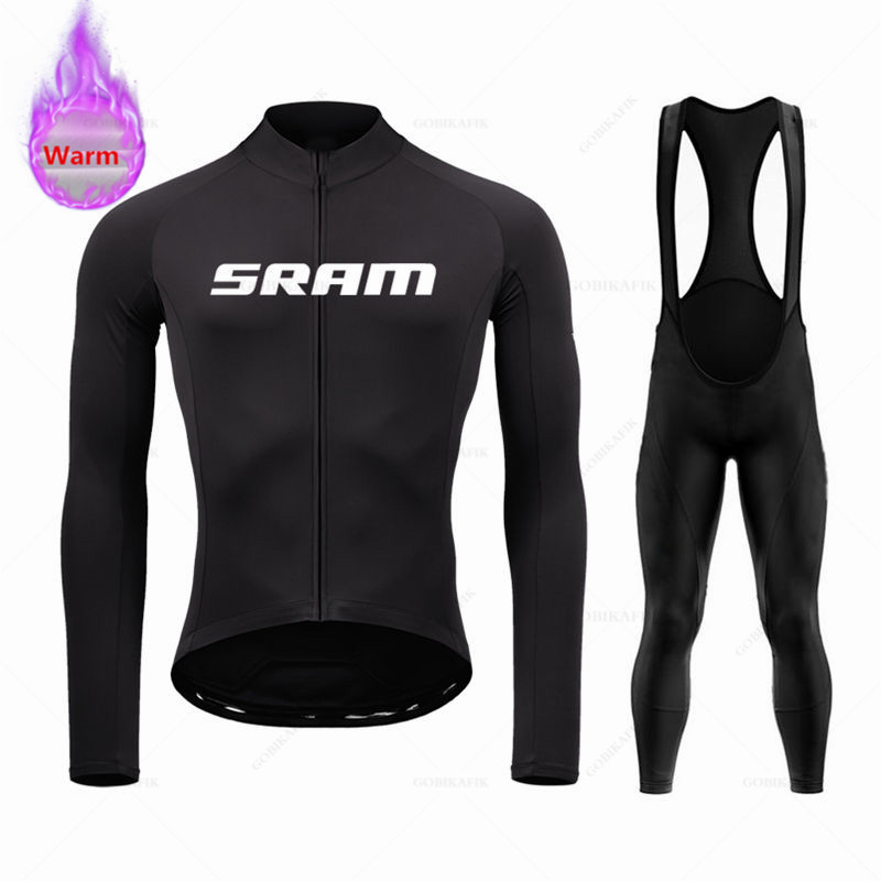 Cycling Gear Logo - Sramチーム-サーマルフリースサイクリングウェアセット,マウンテンバイクユニフォーム,ビブパンツ,冬