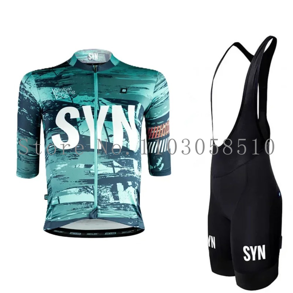 Cycling Gear Logo - SYN ジャージ メンズ ビブスポンジクッション サイクリングスーツセット ロードバイクライディング