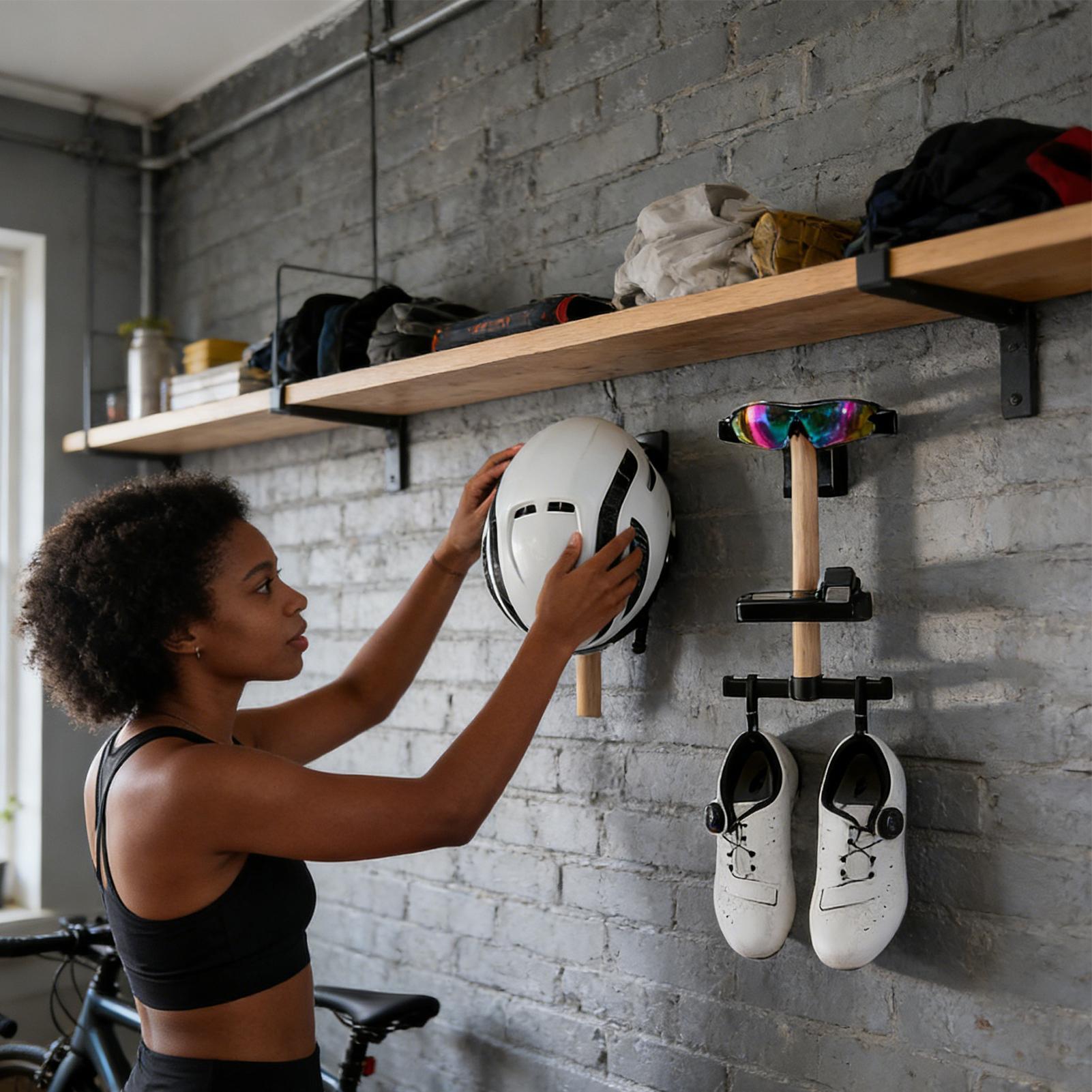 自転車ギアラック 1セット 壁掛け式 ブナ材ホルダー ヘルメ - Cycling Gear Storage Rack のレビューと価格