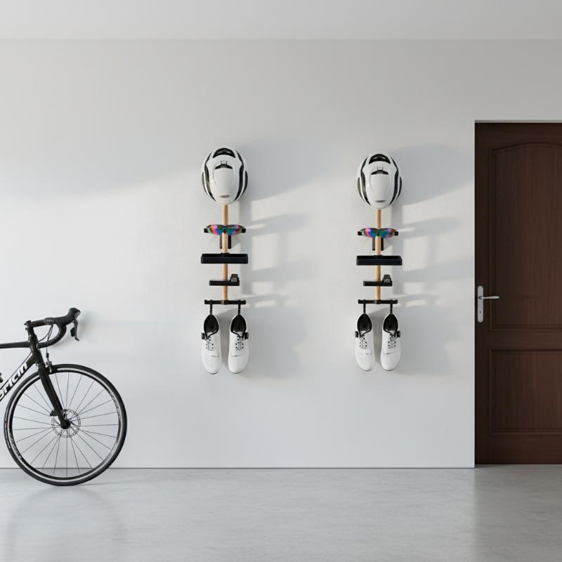 自転車壁掛け収納 1セット ブナ材製ギアラック ヘルメットホ - Cycling Gear Storage Rack のレビューと価格