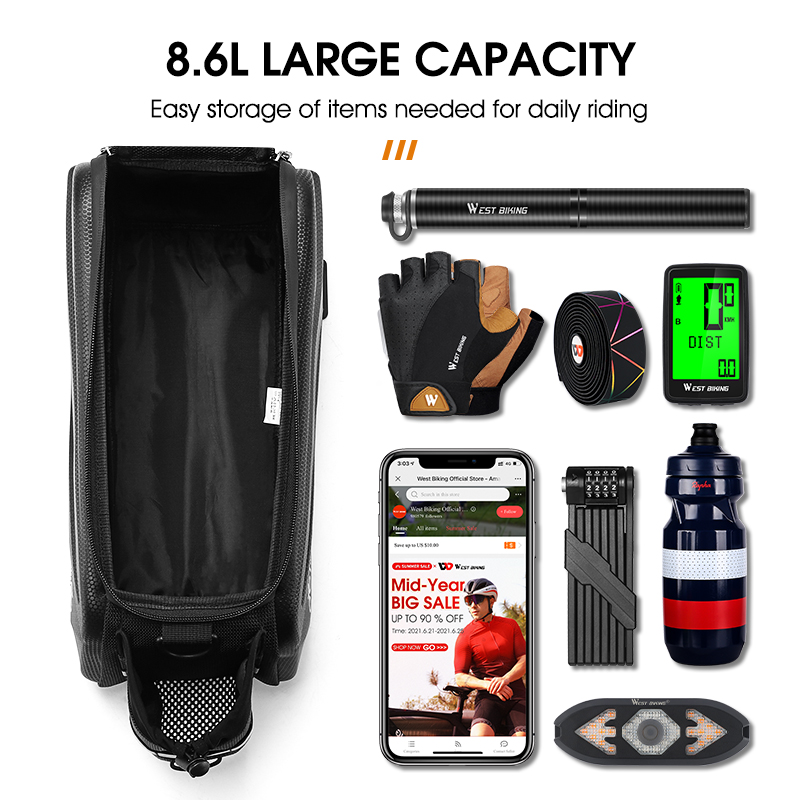 West Biking-多機能防水ハードシェル自転車トランク - Cycling Gear Storage Rack のレビューと価格