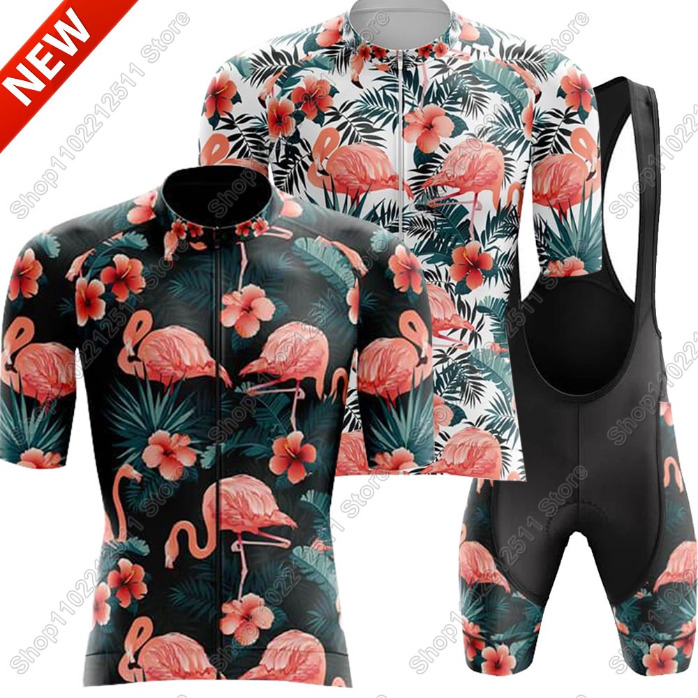 2025 フラミンゴサイクリングジャージセット自転車服男性夏 - Cycling Gear Logo のレビューと価格