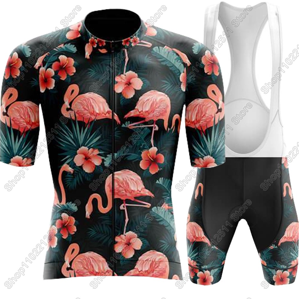 2025 フラミンゴサイクリングジャージセット自転車服男性夏 - Cycling Gear Logo のレビューと価格
